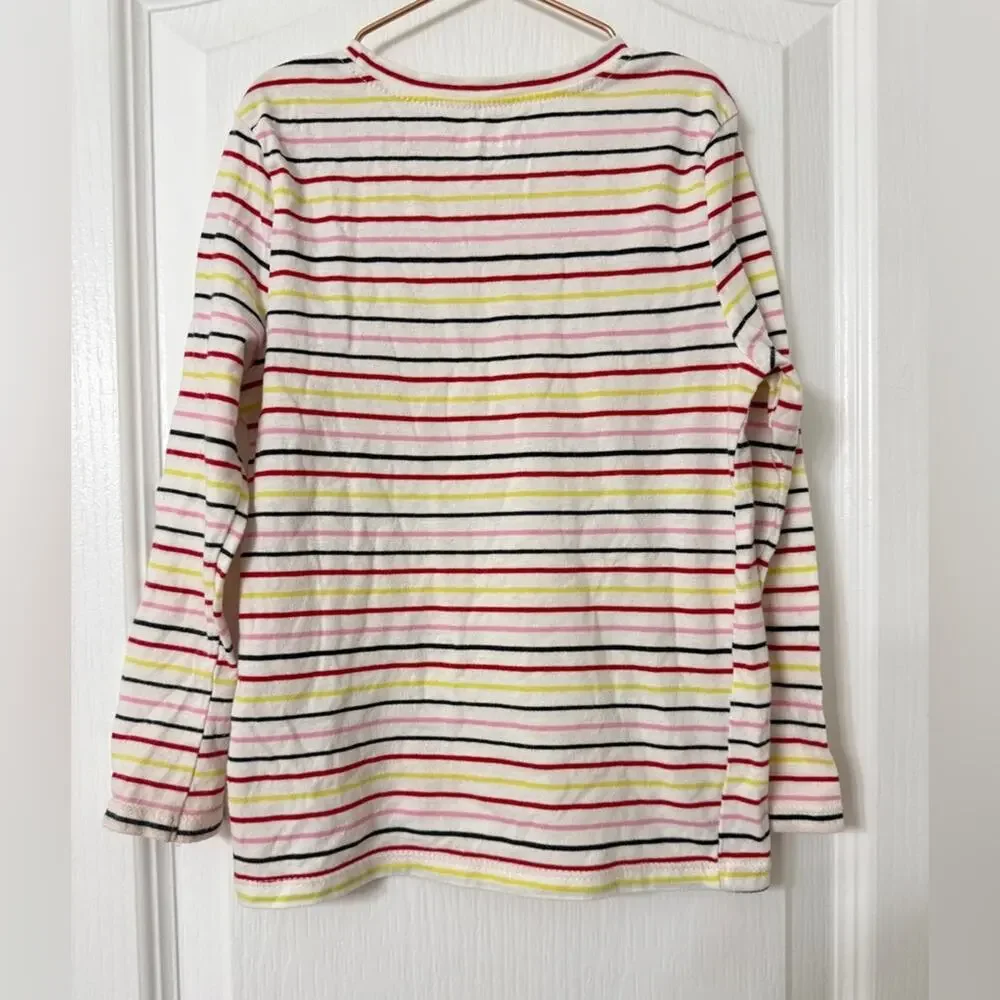 Old Navy 4T Girls White Long Sleeve Striped Tee Size 4T 100% Cotton